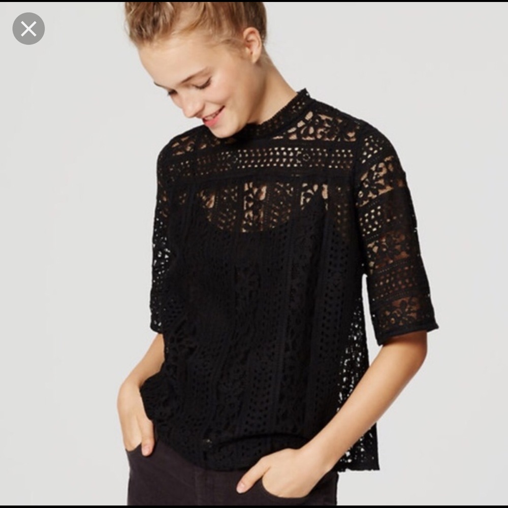 LOFT mock neck lace top